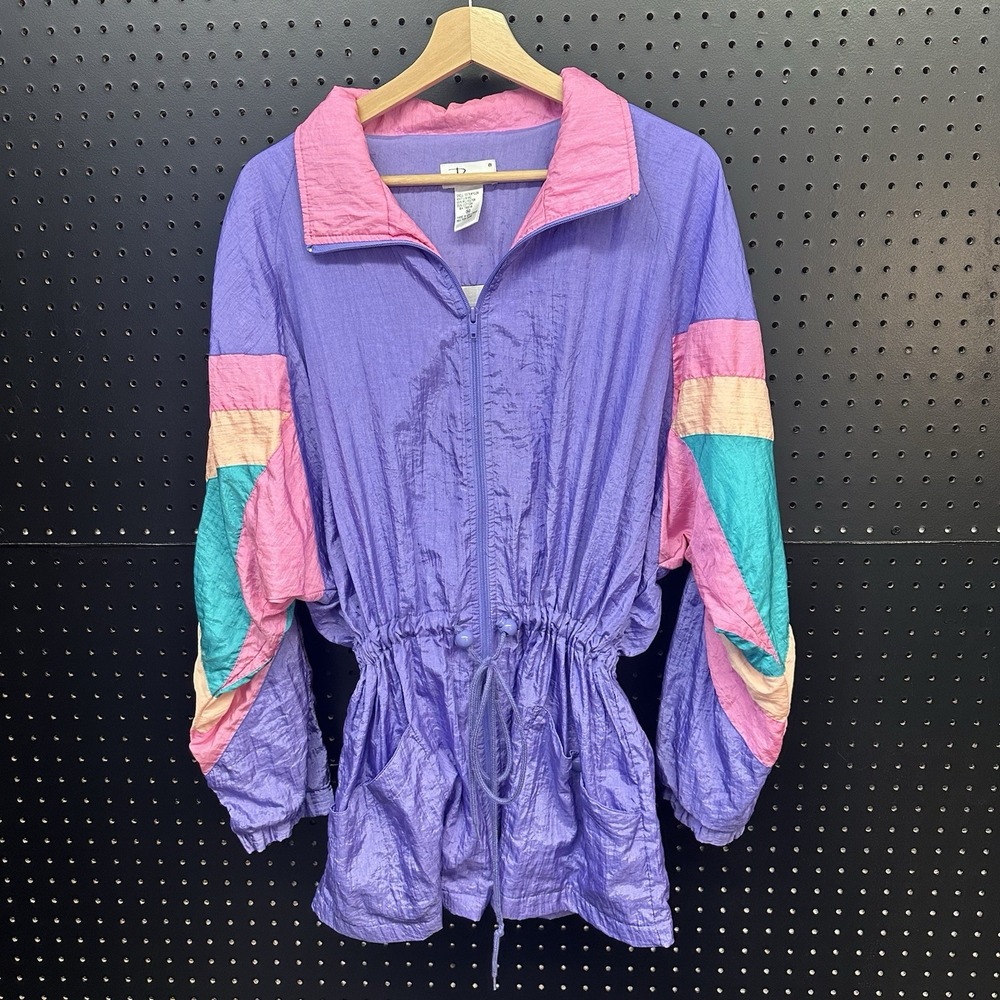 Vintage Bocoo 80s 90s Retro Windbreaker Jacket Women's Medium Blue Colorblock